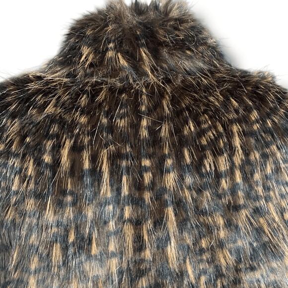 Deadstock Vintage 90s Faux Fur Vest Brown Black Feather Textured Pattern Small - Picture 7 of 13